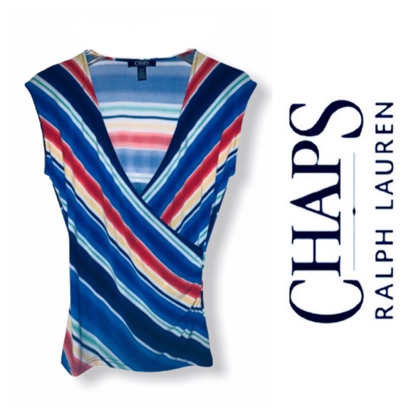 🔴 4/$20 Ralph Lauren Chaps Multicolored Wrap Top - Picture 1 of 5